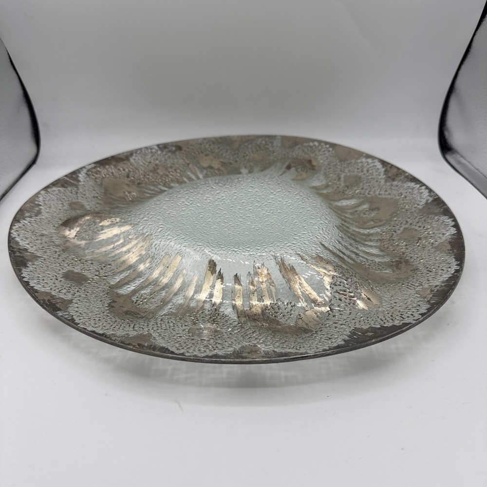 Dorothy Thorpe MCM Silver Overlay Chip And Dip Oyster Large Glass Tray 15"